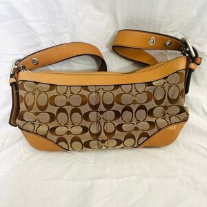 Coach Signature Canvas Shoulder Bag F12328 Vintage Khaki/Tan Leather Y2K